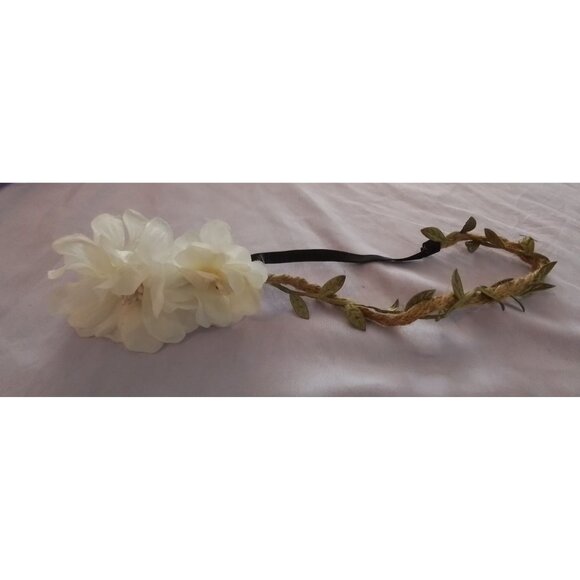 Vintage Silk Flower & Leaf Headband With Adjustable Strap - Picture 1 of 2